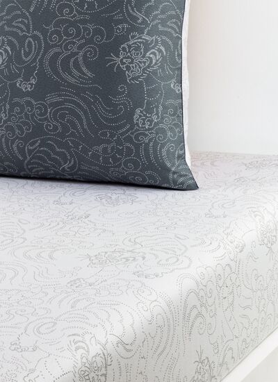 Kenzo - Drap housse en satin blanc, K Astral