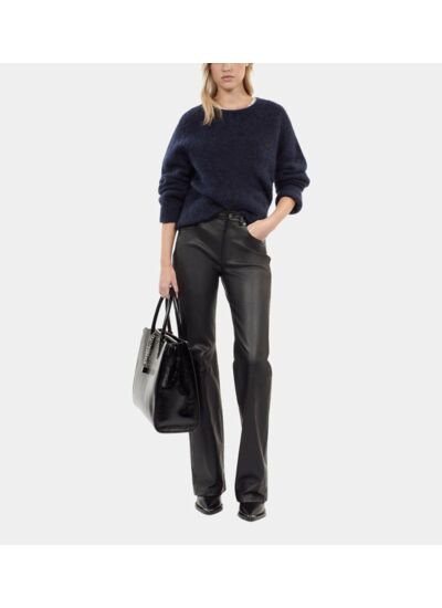 Pantalon Flare En Cuir Noir Femme