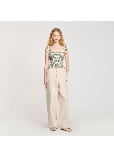 Top smocké à imprimé fleuri