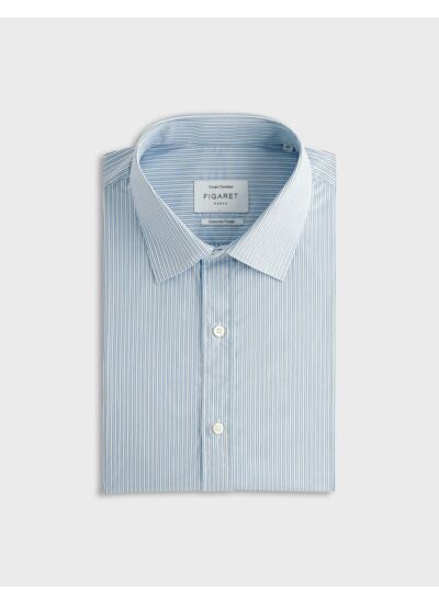 Chemise voyage col figaret en popeline rayée bleu