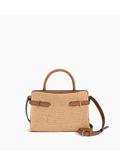 Sac à main moyen modèle Emie effet raphia et cuir lisse