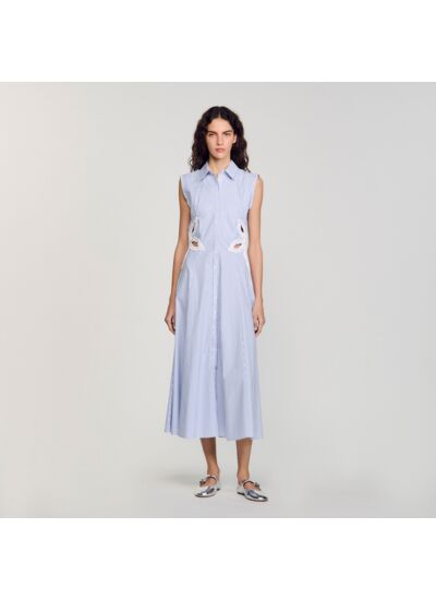 Robe longue rayée à détails brodés