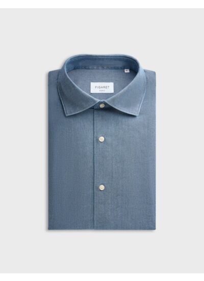 Chemise aristote col italien en chambray marine