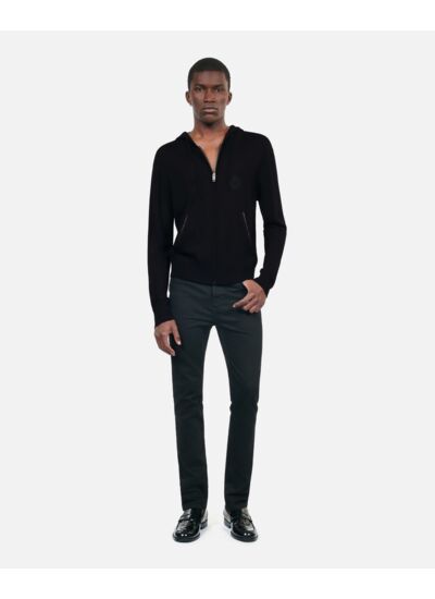 Cardigan Noir En Laine À Capuche Homme