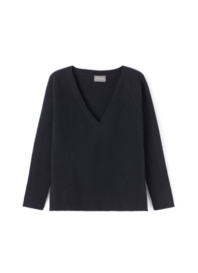 Pull V emmanchures raglan jeux de côtes et fentes - Femme - NOIR