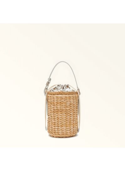 DANAE MINI ROUND BUCKET BAG - PAGLIA+VITELLO ANDROMEDA+TESSUTO ST.MILL