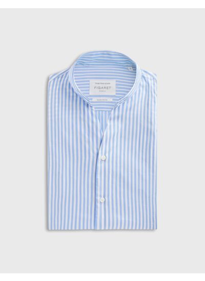Chemise carl col droit ouvert en popeline rayée bleu