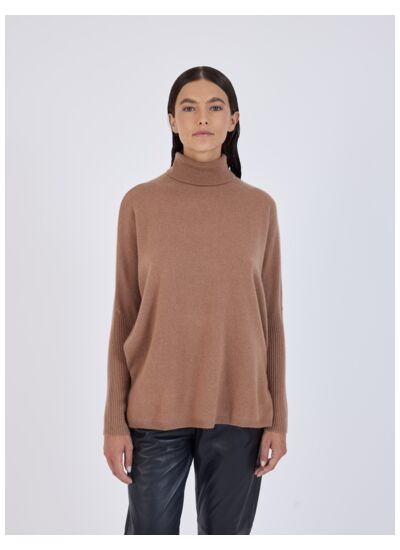 Pull poncho col roulé cachemire Margareth FAUVE