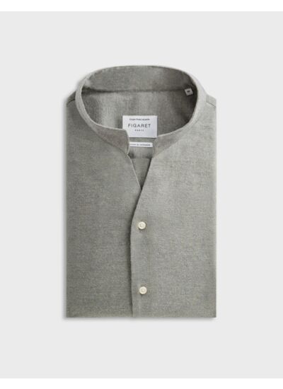 Chemise carl col droit ouvert en flanelle de coton et cachemire unie gris