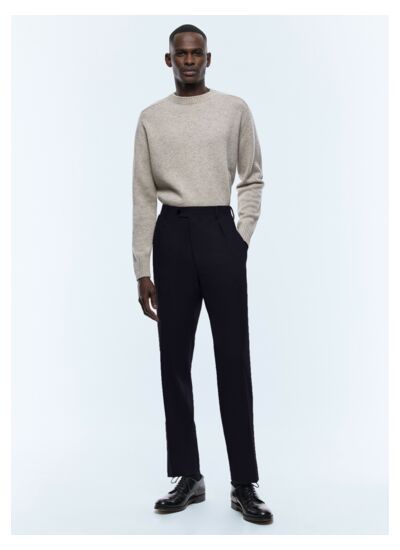 Pantalon droit en flanelle de laine