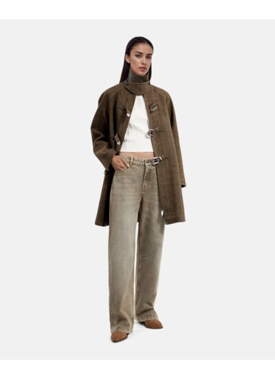 Manteau Mi Long A Crreaux Avec Boucle Metallique