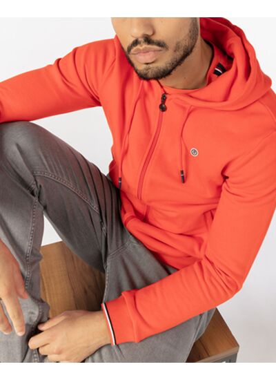 Sweat zippé à capuche orange PLAY