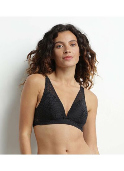 Soutien-gorge foulard en dentelle florale recyclée Noir Sublim