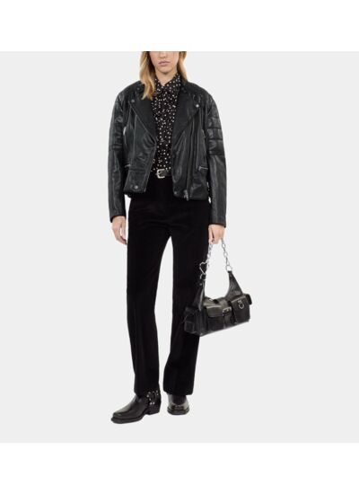 Blouson Motard En Cuir Noir Femme