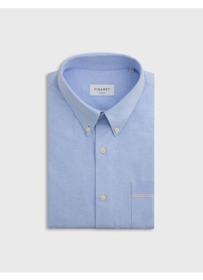 Chemise armand col prodigieux boutonné avec poche en oxford selvedge uni bleu