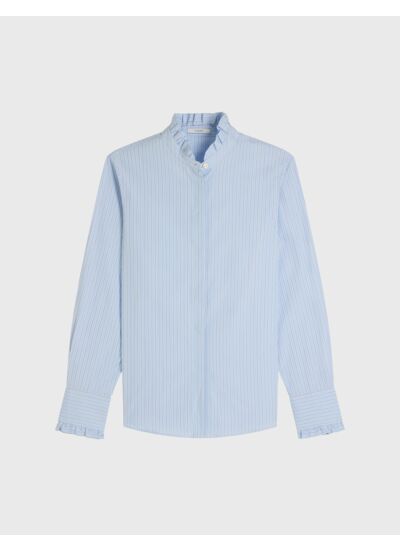 Chemise louison col victorien en popeline rayée bleu