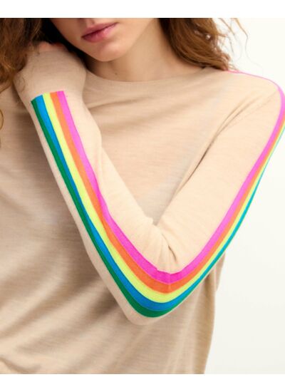 Pull Col Rond Bandes Multicolores