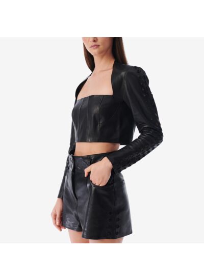 Top Raccourci Brodé En Cuir Ada