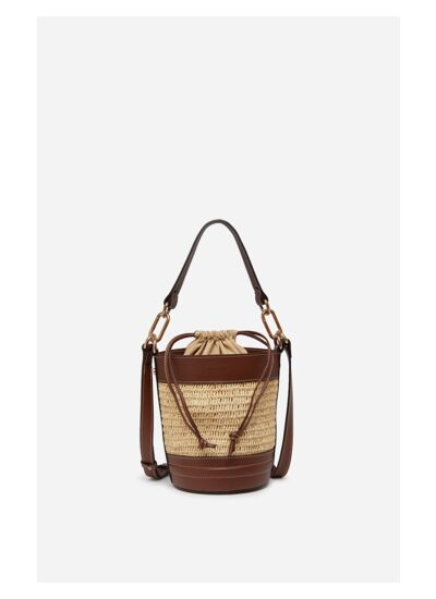 SAC SEAU En cuir lisse et raphia