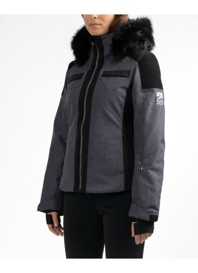 Veste de ski effet denim à fourrure femme