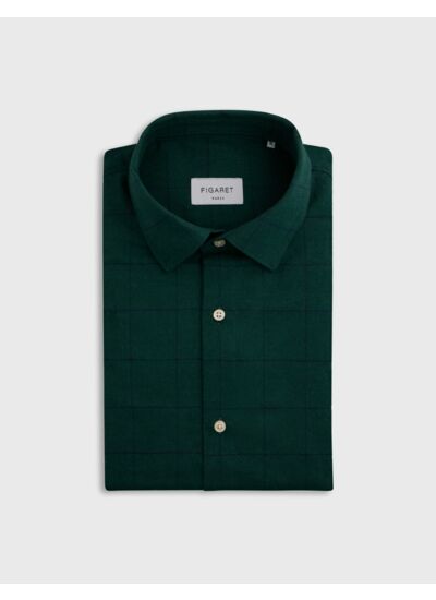 Chemise auguste col français en flanelle de coton à carreaux vert