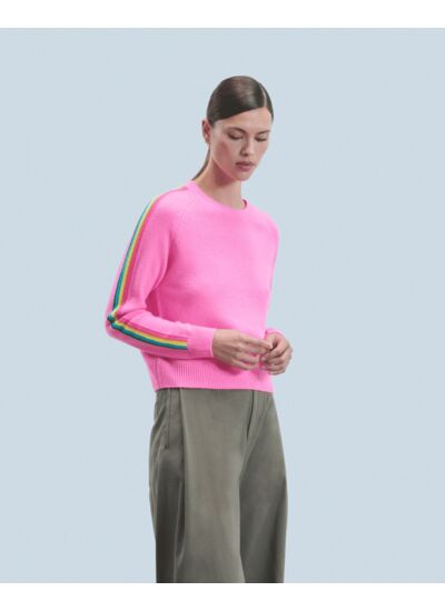 Pull Col Rond Bandes Manches Multico