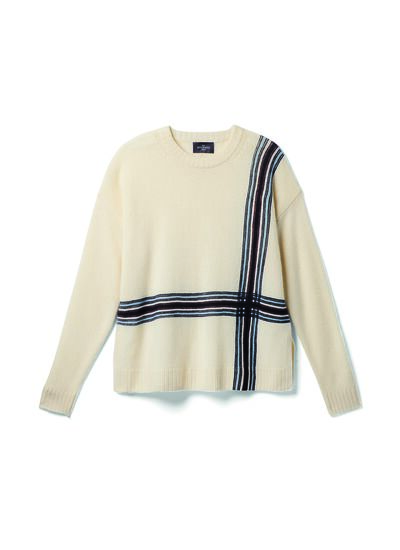 Pull col rond imprimé tartan - Femme - NATUREL