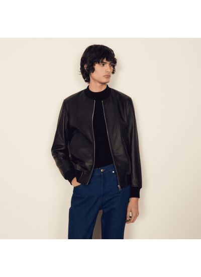 Blouson teddy en cuir lisse