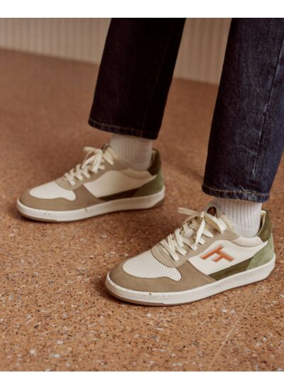 Baskets basses écrues, beiges & kaki