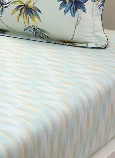 Yves Delorme - Drap housse en satin de coton bleu, Tropical