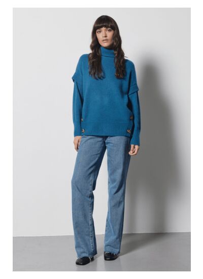 Pull col roulé cachemire Mikad PETROLE