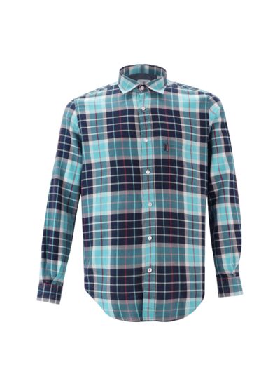 Chemise à manches longues à carreaux indigo