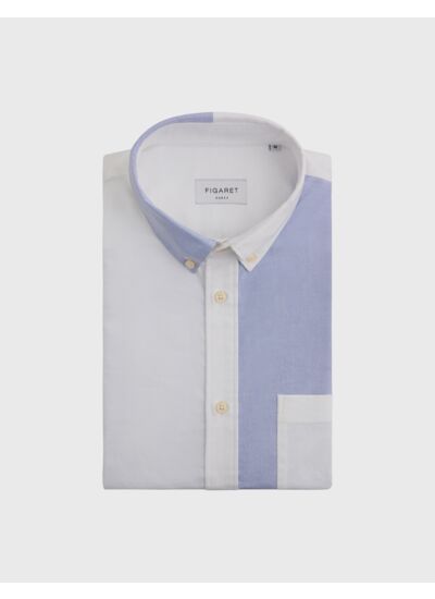 Fun shirt william col américain avec poche poitrine en oxford bleu