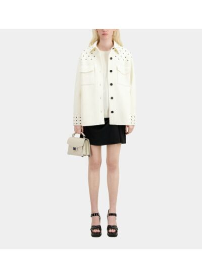 Blouson Type Surchemise Écru En Laine Mélangée Avec Studs Femme