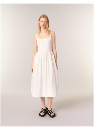 Robe midi en coton brodée