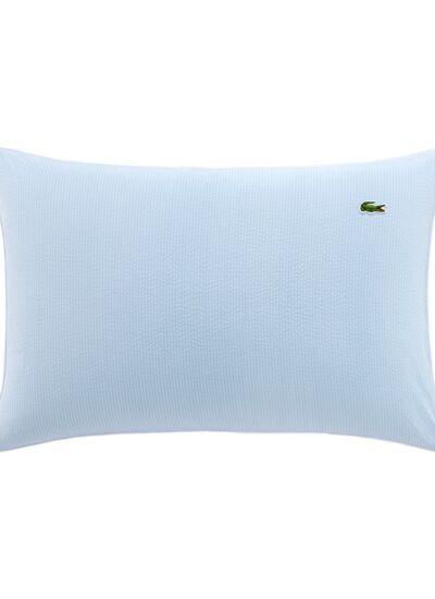 Lacoste - Taie d'oreiller en percale de coton seersucker bleu, L Tamis