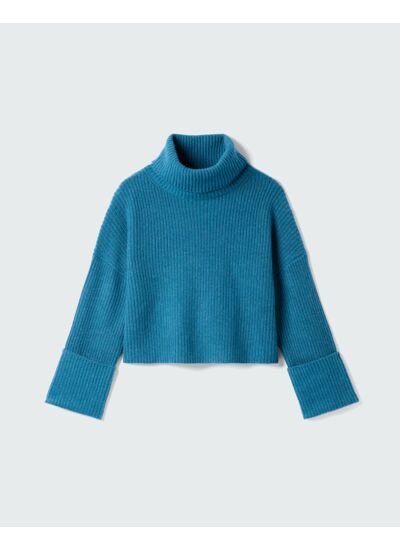 Pull col roulé à côtes - Femme - BLEU CANOE