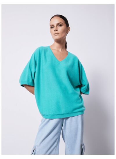 Pull cachemire col V manches ¾ Isana FRESH MINT