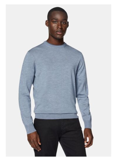 Pull Col Rond Bleu Clair En Laine Mérinos