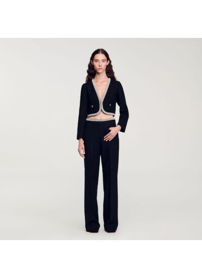 Pantalon taille haute en tweed