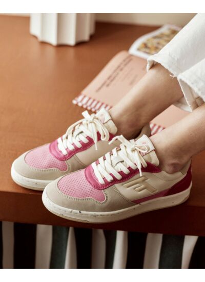 Baskets basses écrues & roses