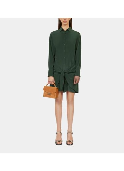 Robe Chemise Verte Courte Avec Nœud Femme