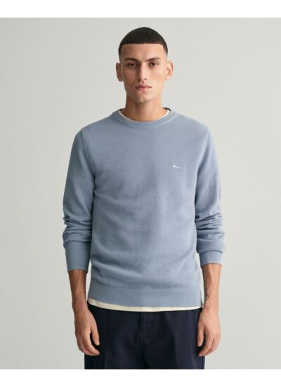 Pull ras du cou en coton piqué