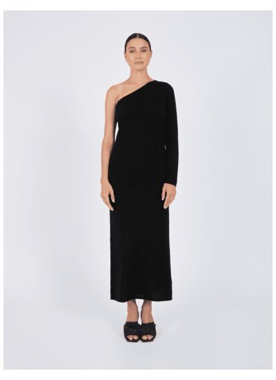 Robe longue asymétrique en cachemire Vicki NOIR