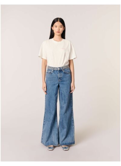 Jean flare à ceinture studée