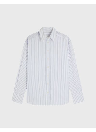 Chemise ambre en popeline rayée bleu