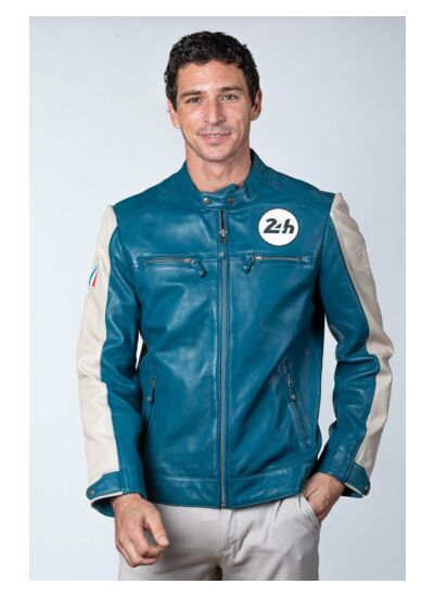 Blouson cuir 24H le mans Max ocean blue