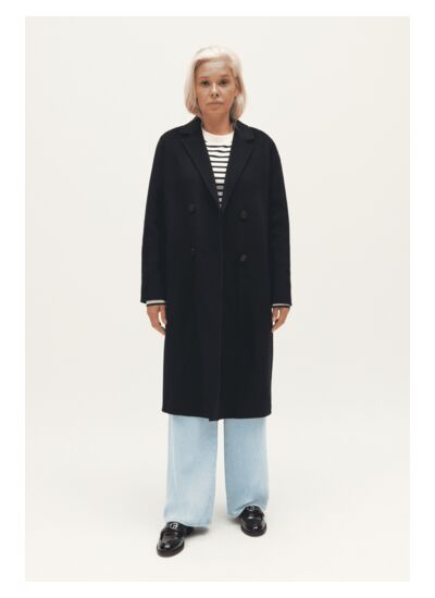 Manteau laine mi-long bleu marine