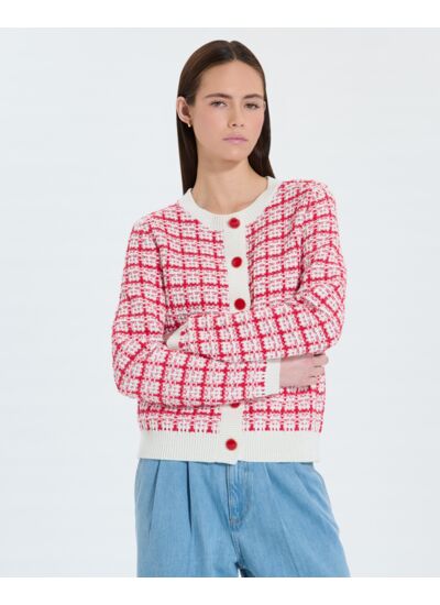 Gilet façon tweed bicolore rouge écru