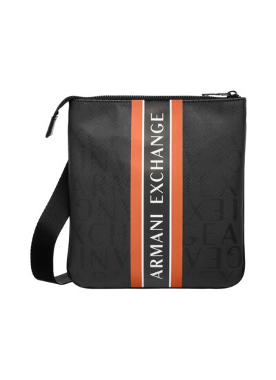 Sac à bandoulière plat pour homme - noir/orange